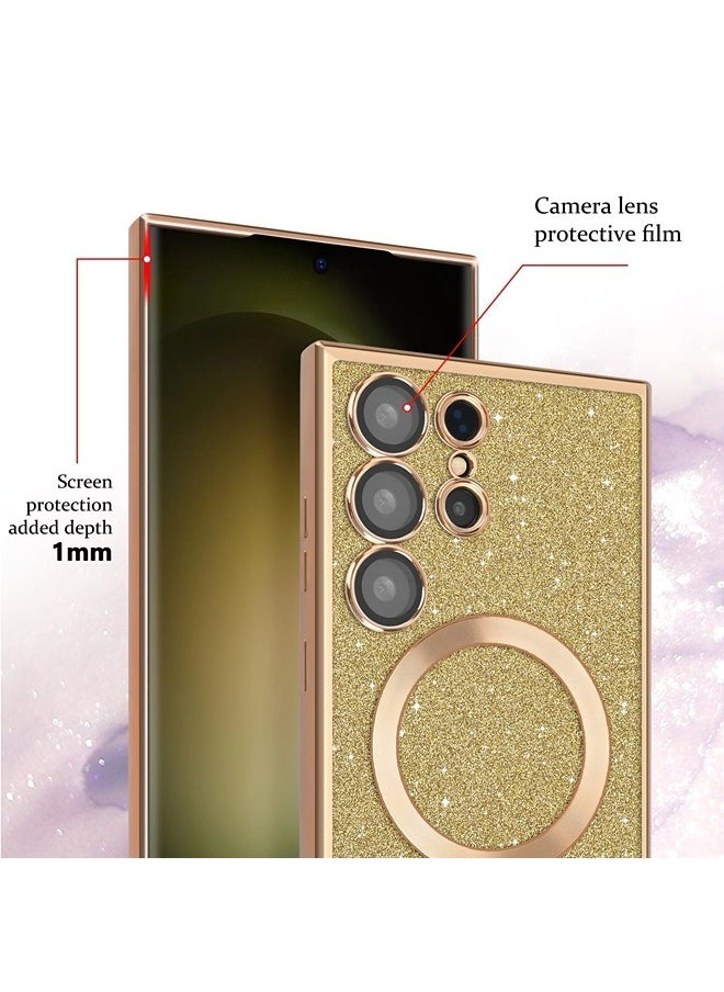 ShebSheb - for Samsung Galaxy S22 Ultra Case Glitter, Clear Magnetic Phone Cases with Camera Lens Protector [Compatible with MagSafe] Bling Sparkle Plating Soft TPU Slim ShockProof Protective Cover - Image 1