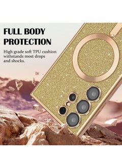 ShebSheb for Samsung Galaxy S22 Ultra Case Glitter, Clear Magnetic Phone Cases with Camera Lens Protector [Compatible with MagSafe] Bling Sparkle Plating Soft TPU Slim ShockProof Protective Cover  - Image 4