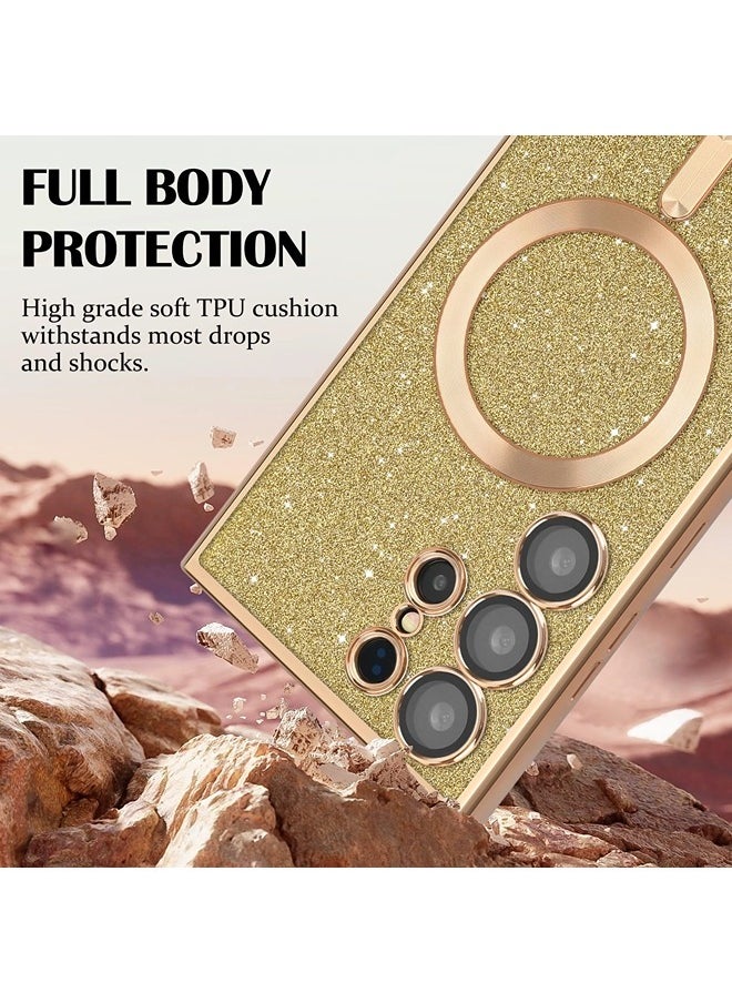 ShebSheb - for Samsung Galaxy S22 Ultra Case Glitter, Clear Magnetic Phone Cases with Camera Lens Protector [Compatible with MagSafe] Bling Sparkle Plating Soft TPU Slim ShockProof Protective Cover - Image 1