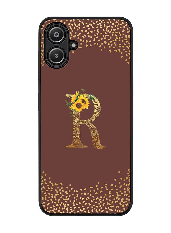 Stylizedd For Samsung Galaxy A06 Case,Slim fit Camera Protection, Shockproof Thin Phone cover - Custom Floral Monogram - R (Brown ) - Image 1