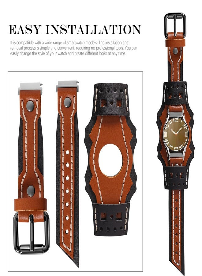 VIQIV Leather Band Compatible with Samsung Galaxy Watch 7/6/5/4/FE Active 2 40mm 44mm/Watch 4 6 Classic 43mm 47mm 42mm 46mm/Watch 5 Pro 45mm Bands Men, 20mm Two-Tone Gothic Biker Sport Leather Strap - Image 3