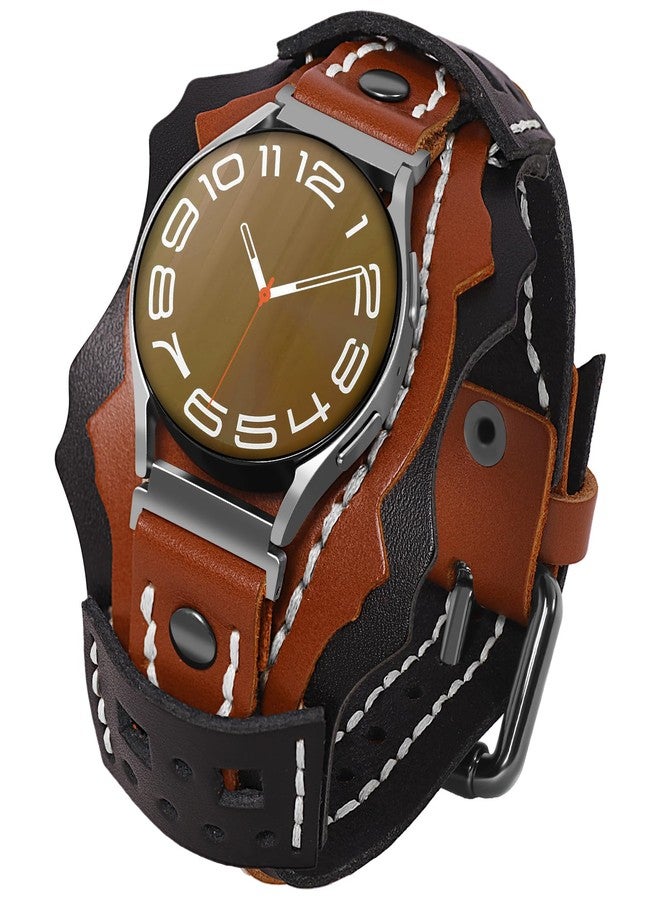 VIQIV Leather Band Compatible with Samsung Galaxy Watch 7/6/5/4/FE Active 2 40mm 44mm/Watch 4 6 Classic 43mm 47mm 42mm 46mm/Watch 5 Pro 45mm Bands Men, 20mm Two-Tone Gothic Biker Sport Leather Strap - Image 1