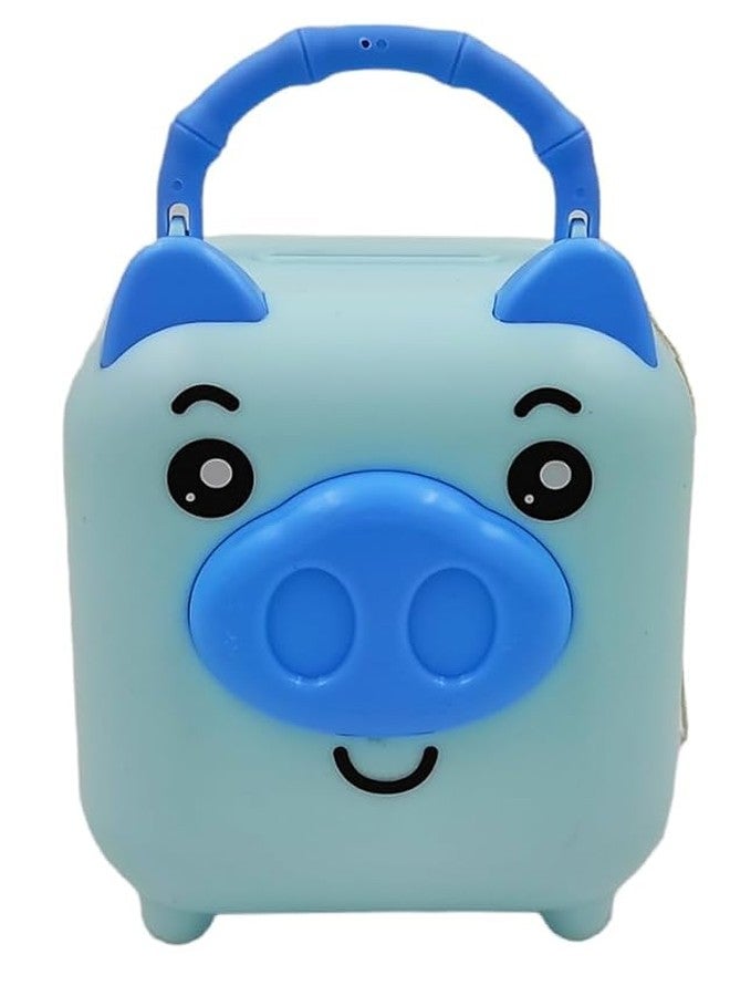 Crafty Cuddle Piggy Bank Pig Shape Coin Box, Money Saving Coin Bank with Key & Lock for Kids, Cartoon Money Bank Gulak for Money Bank for Kids Return Gifts for Kids (Blue) - Image 1