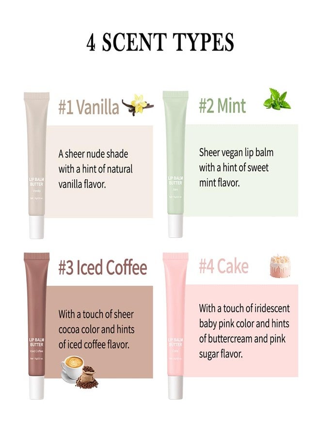 FYEBOO 4 Flavors Lip Glossy Butter Balm Lip Tint Hydrating Lip Gloss, Soothes & Softens Dry Lips High Shine Nude Color Nourishing Lip Care Finish (03# Iced Coffee, 0.5oz) - Image 4