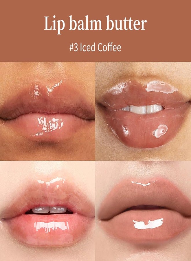 FYEBOO 4 Flavors Lip Glossy Butter Balm Lip Tint Hydrating Lip Gloss, Soothes & Softens Dry Lips High Shine Nude Color Nourishing Lip Care Finish (03# Iced Coffee, 0.5oz) - Image 2