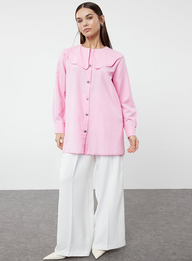 trendyol Pink Silver Button Detailed Baby Collar Cotton Shirt TCTAW24TG00009  - Image 1