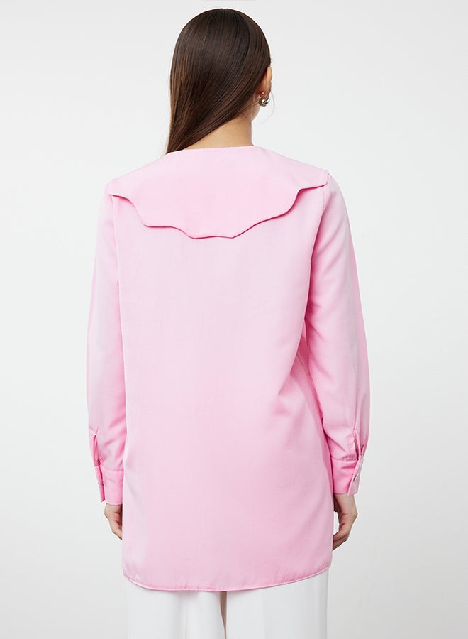 trendyol Pink Silver Button Detailed Baby Collar Cotton Shirt TCTAW24TG00009  - Image 5
