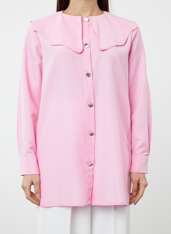 trendyol Pink Silver Button Detailed Baby Collar Cotton Shirt TCTAW24TG00009  - Image 3