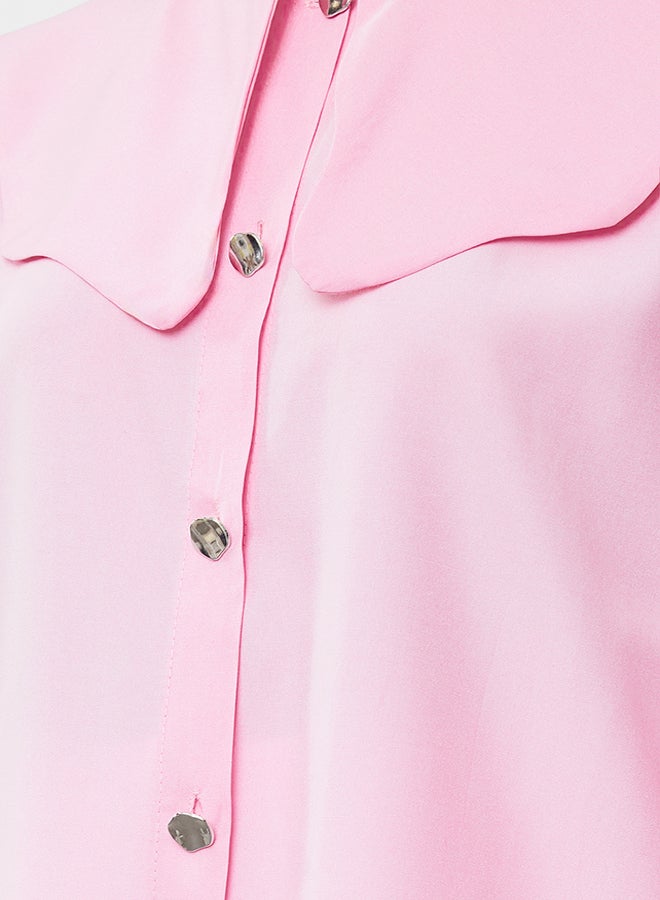 trendyol Pink Silver Button Detailed Baby Collar Cotton Shirt TCTAW24TG00009  - Image 4