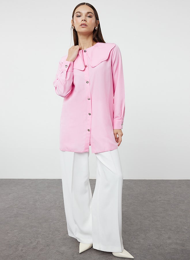 trendyol Pink Silver Button Detailed Baby Collar Cotton Shirt TCTAW24TG00009  - Image 2