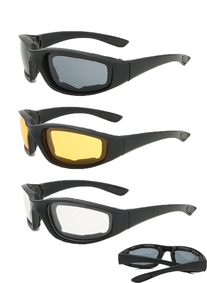 OUTAD 3 Pack Padded Goggles Anti-UV Dustproof Windproof Motorcycle Sunglasses, Outdoor Riding Glasses, Desert Dust Mirror Bike Mirror, Sports Glasses Foam Glasses - Image 1
