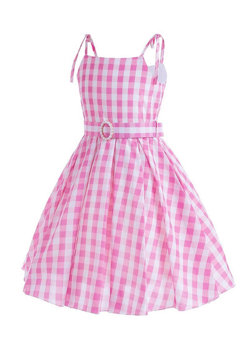 Barbie Costume Dress Cosplay Halloween Costume Outfit with Hairbow Necklace Ring Earring Bracelet Pink - Image 1