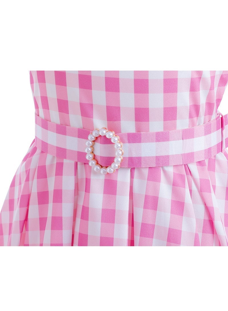 Barbie Costume Dress Cosplay Halloween Costume Outfit with Hairbow Necklace Ring Earring Bracelet Pink - Image 2