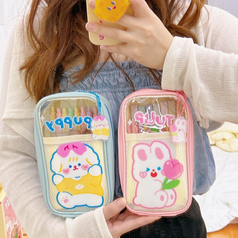 Ins Japanese-Style Cartoon Pencil Case Cute Original Ruirui Rabbit Children'S Pencil Case Female Pvc Transparent Five-Layer Cyber Celebrity Pencil Case - Image 4