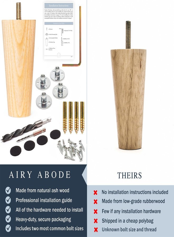 Airy Abode Premium Ash Wood Furniture Legs (Full Install Kit) - Pick Your Size and Color - Image 3