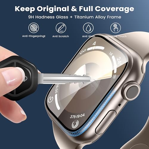 Mr Shield Mr.Shield Tempered Glass Screen Protector Guard For Apple Watch Series SE / 7/8 / 9 40mm, Titanium Alloy [Upgrade Zero Bubble] [Metal Frame] - Gold - Image 3