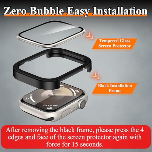 Mr Shield Mr.Shield Tempered Glass Screen Protector Guard For Apple Watch Series SE / 7/8 / 9 40mm, Titanium Alloy [Upgrade Zero Bubble] [Metal Frame] - Gold - Image 2