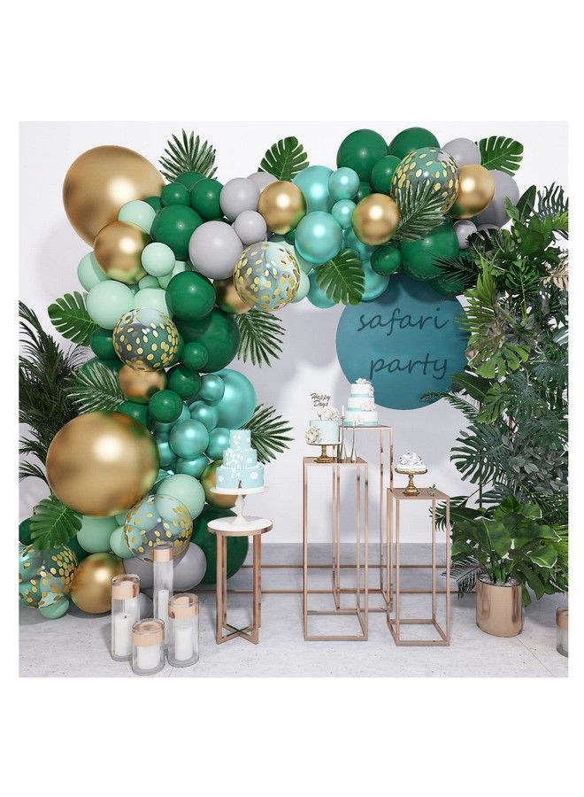 Amandir Wild One Safari Jungle Balloon Garland Arch Kit, Metallic Gold Confetti Green Balloons Tropical Palm Leaves Jungle Safari Baby Shower Wild One Birthday Decoration For Boys Girls Party Supplies  - Image 2