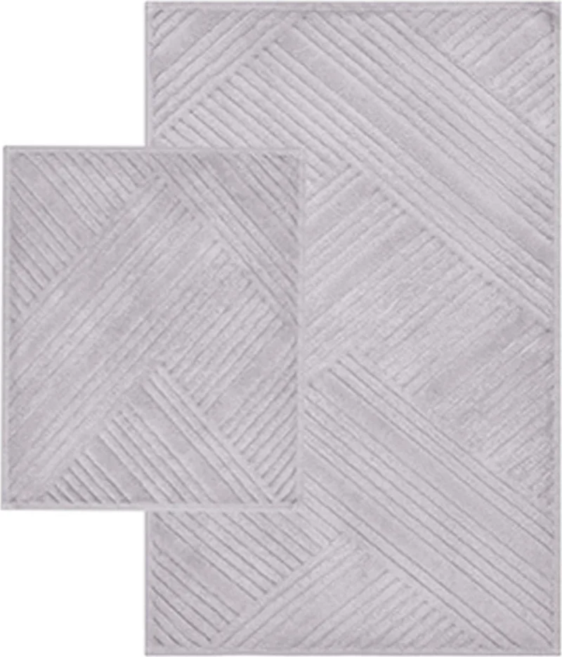 Bluenity Braid Natural Cotton 2-Piece Bath Mat 60X100+50X60 cm - Grey