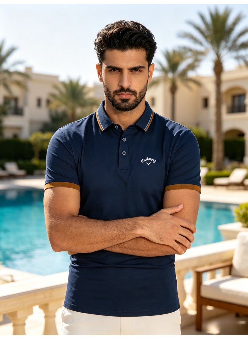 Callaway Men’s Navy Contrast Trim Short Sleeve Golf Polo Shirt with Embroidered Chest Logo - Image 3