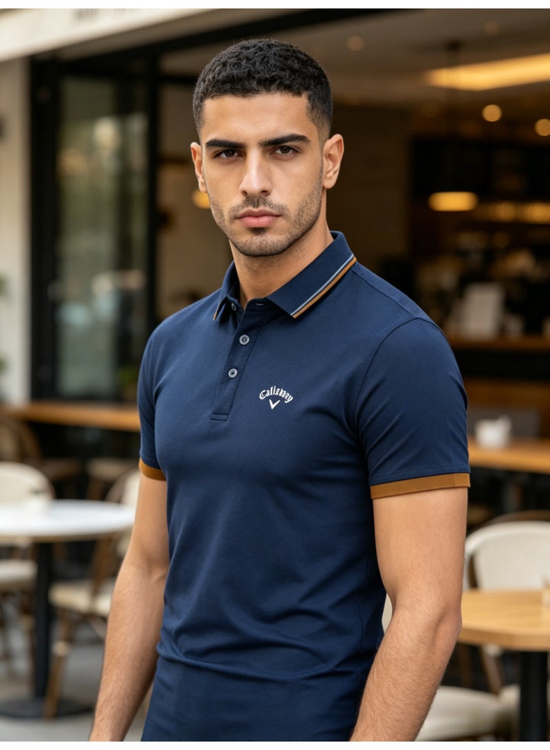 Callaway Men’s Navy Contrast Trim Short Sleeve Golf Polo Shirt with Embroidered Chest Logo - Image 2