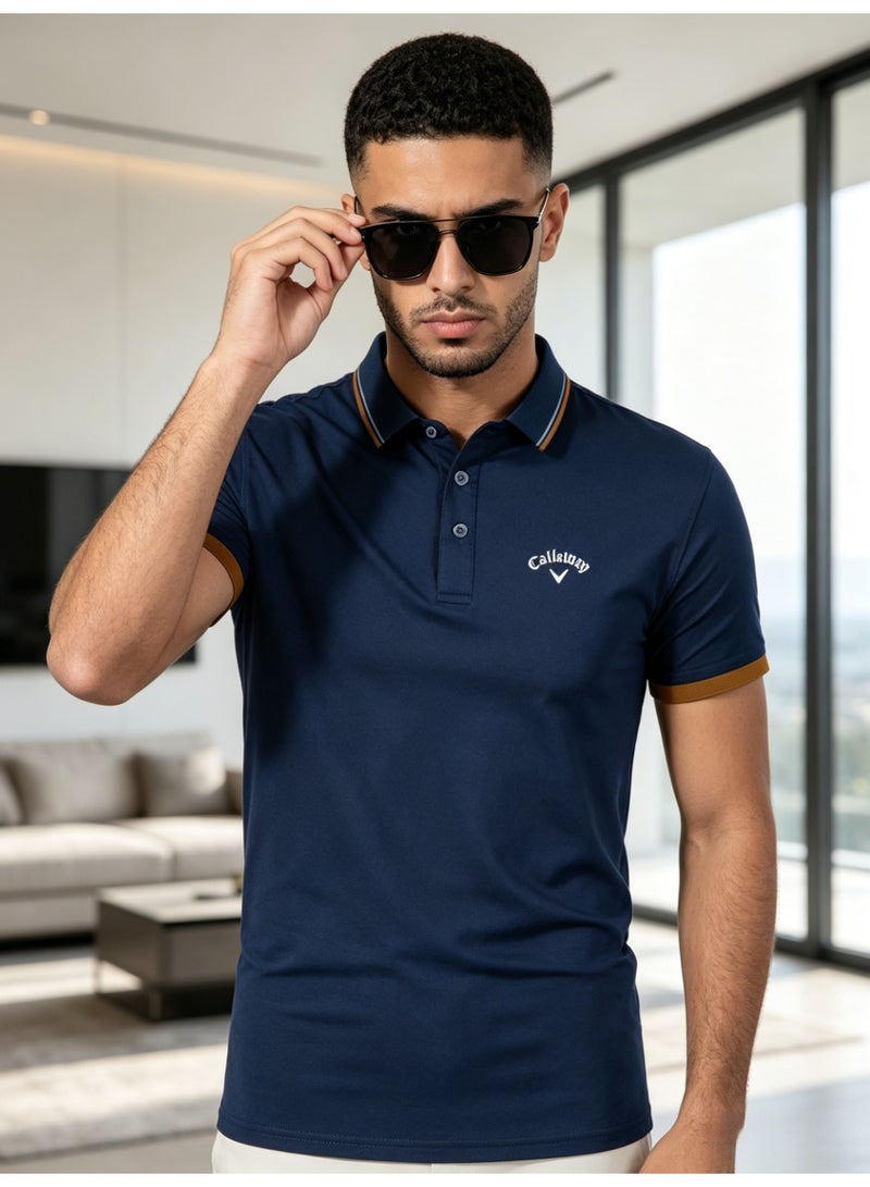 Callaway Men’s Navy Contrast Trim Short Sleeve Golf Polo Shirt with Embroidered Chest Logo - Image 4