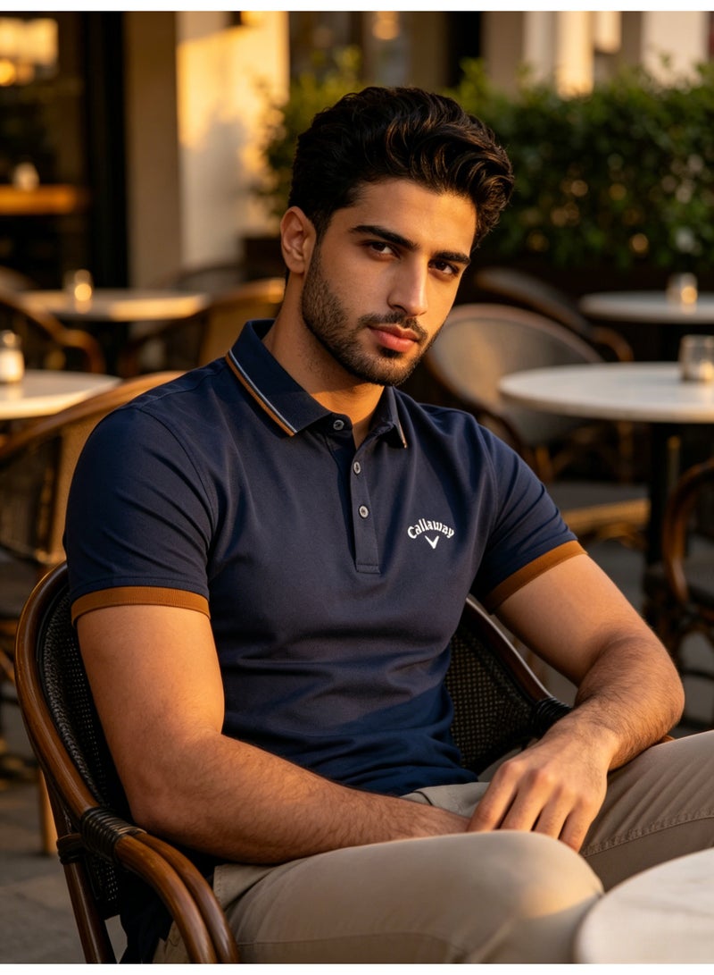 Callaway Men’s Navy Contrast Trim Short Sleeve Golf Polo Shirt with Embroidered Chest Logo - Image 5