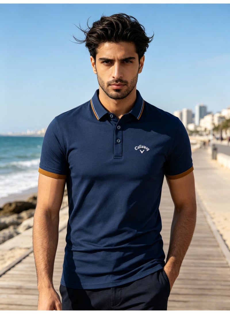 Callaway Men’s Navy Contrast Trim Short Sleeve Golf Polo Shirt with Embroidered Chest Logo - Image 1