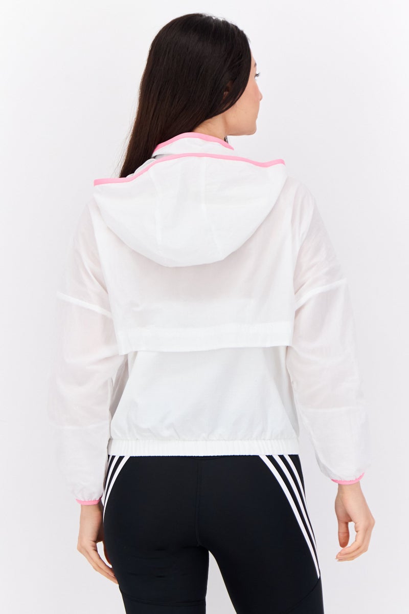 Adidas Women Sportswear Fit Long Sleeve Training Hooded Jacket, White/Pink - Image 3