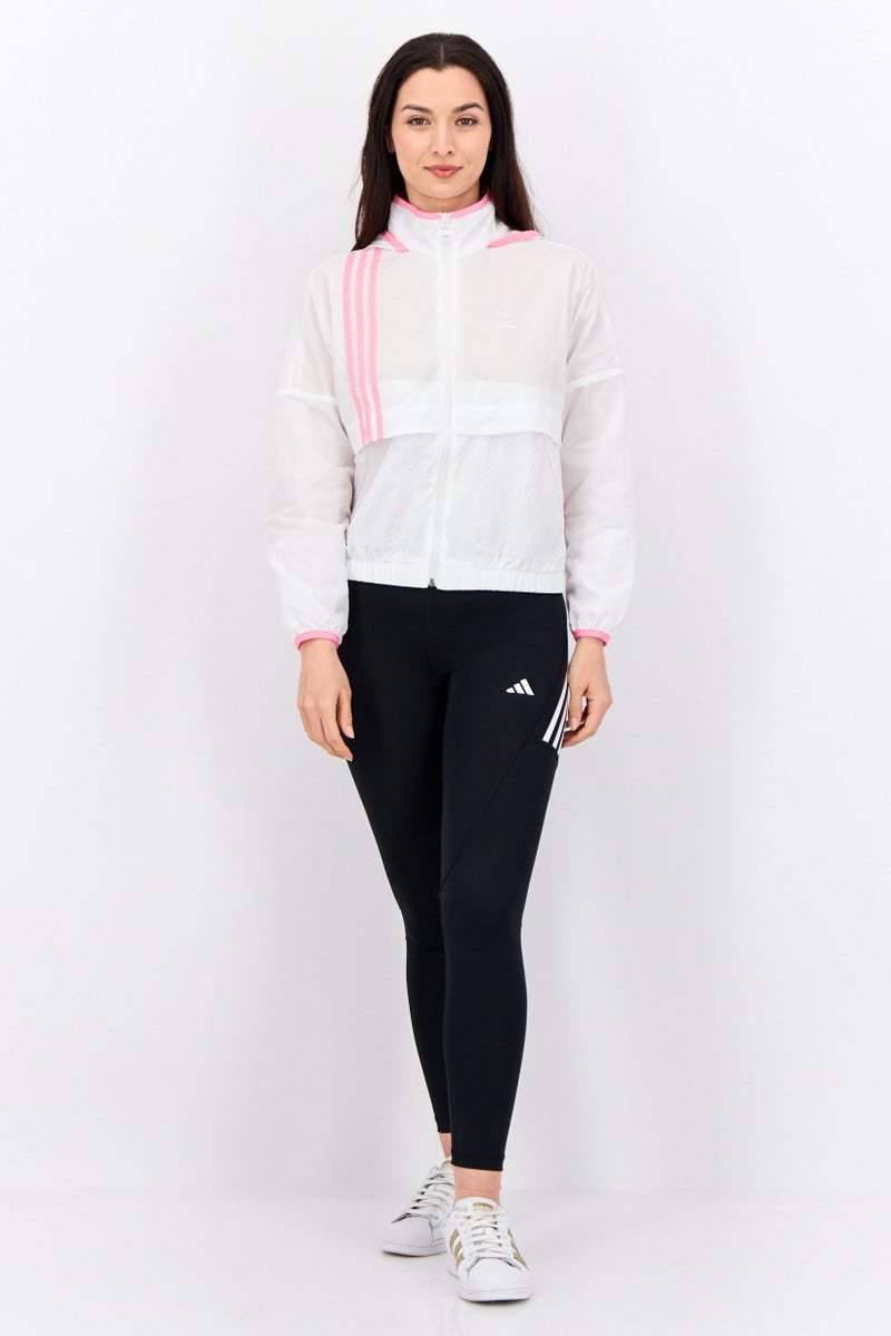 Adidas Women Sportswear Fit Long Sleeve Training Hooded Jacket, White/Pink - Image 4