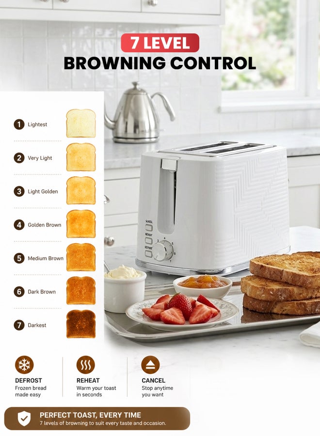 GEEPAS 2 Slice Bread Toaster With Re-Heat, Defrost, Stop Button, Adjustable Browning Control 7 Settings, Removable Crumb Collector Tray, Automatic Cut-Off, 900 Watt Power, Movable Steel Net 2 Slices 900 W GBT36554UK-WT White - Image 3