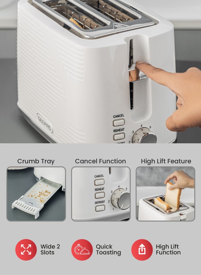 GEEPAS 2 Slice Bread Toaster With Re-Heat, Defrost, Stop Button, Adjustable Browning Control 7 Settings, Removable Crumb Collector Tray, Automatic Cut-Off, 900 Watt Power, Movable Steel Net 2 Slices 900 W GBT36554UK-WT White - Image 4