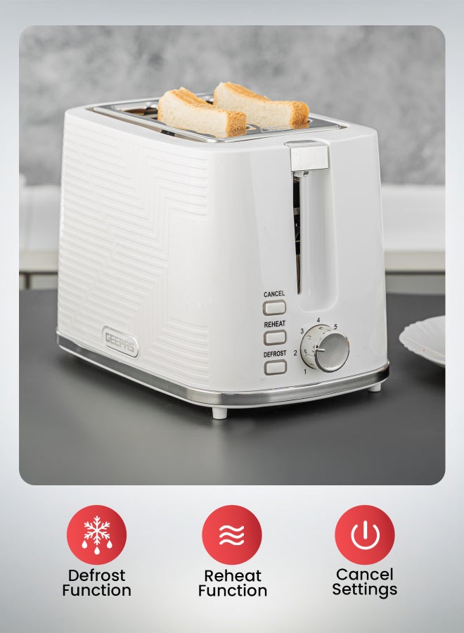 GEEPAS 2 Slice Bread Toaster With Re-Heat, Defrost, Stop Button, Adjustable Browning Control 7 Settings, Removable Crumb Collector Tray, Automatic Cut-Off, 900 Watt Power, Movable Steel Net 2 Slices 900 W GBT36554UK-WT White - Image 2