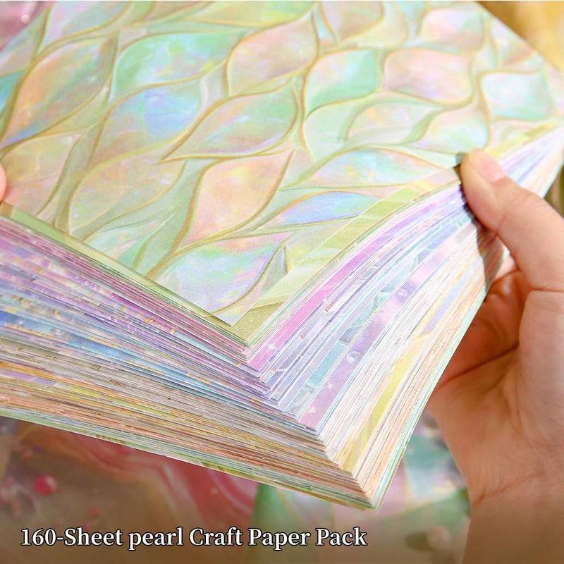icceemee 160 Sheets of Pearlescent Scrapbook Paper, journaling Scrapbook Supplies Craft Collage Paper Set, Junk Journal Bullet Journal Poster Room Decor for Card Making Decorative Gifts - Image 4
