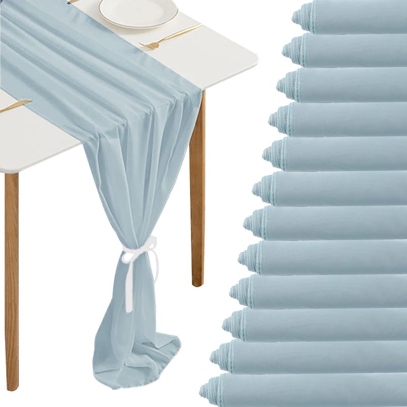 Fivenl 12 Pack Chiffon Table Runner 27 x 120 Inches Sheer Romantic for Wedding Birthday Party Shower Decoration Light Blue