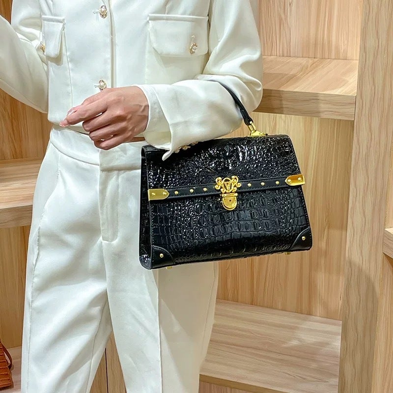 High-End Crocodile Pattern Satchel Lock Bag For Women Niche Fashion Versatile Shoulder Crossbody Bag - Image 5