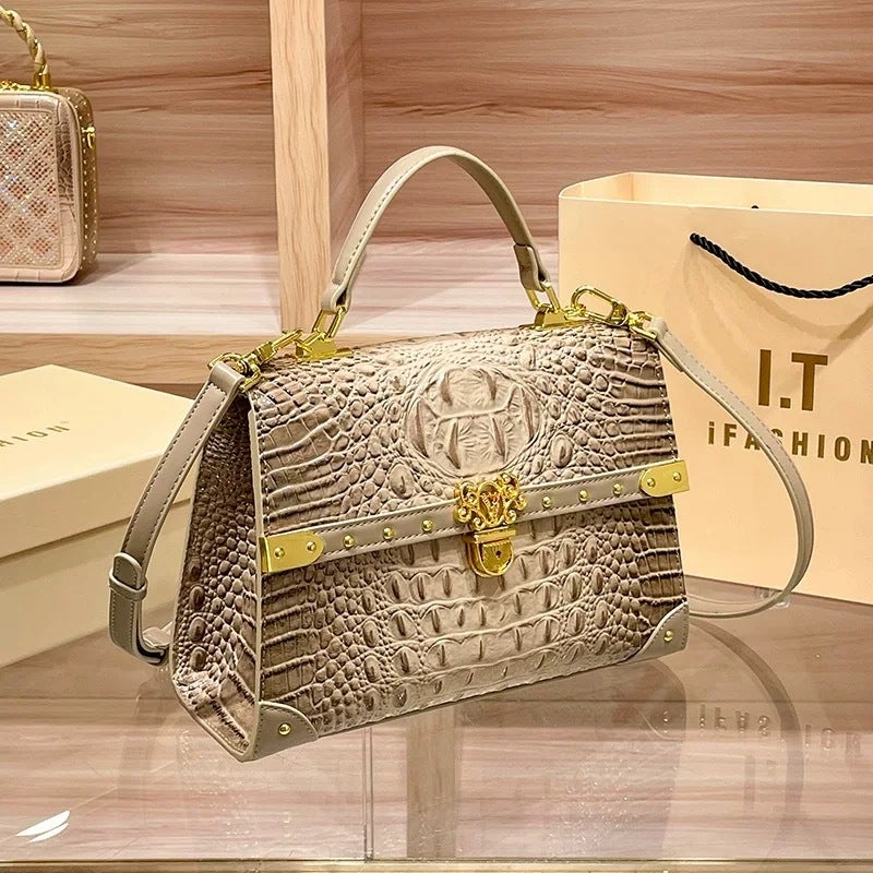 High-End Crocodile Pattern Satchel Lock Bag For Women Niche Fashion Versatile Shoulder Crossbody Bag - Image 1