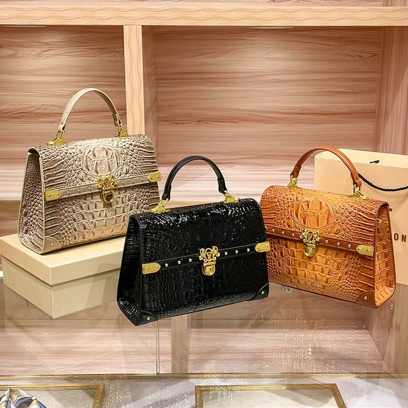 High-End Crocodile Pattern Satchel Lock Bag For Women Niche Fashion Versatile Shoulder Crossbody Bag - Image 2