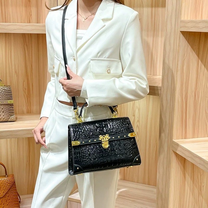 High-End Crocodile Pattern Satchel Lock Bag For Women Niche Fashion Versatile Shoulder Crossbody Bag - Image 4