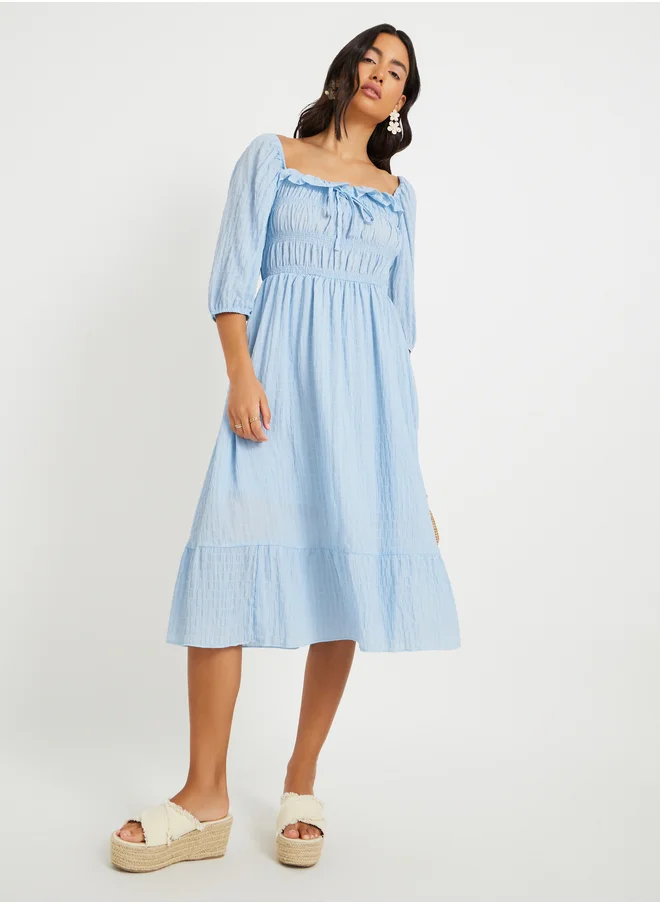 تايك تو Blue Textured Midi Dress