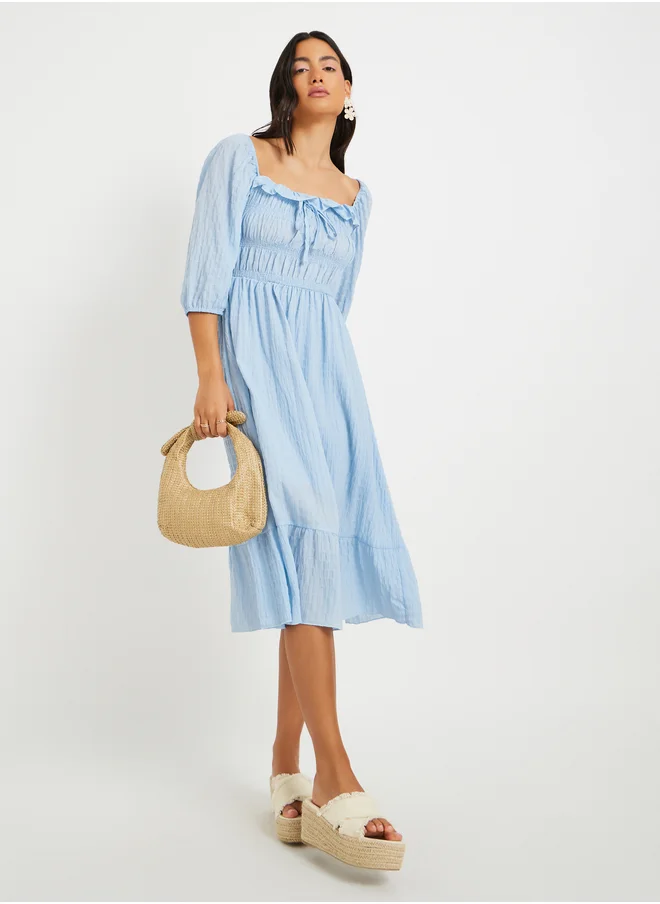 تايك تو Blue Textured Midi Dress
