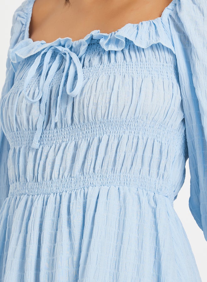 Take Two Blue Textured Midi Dress - Image 4