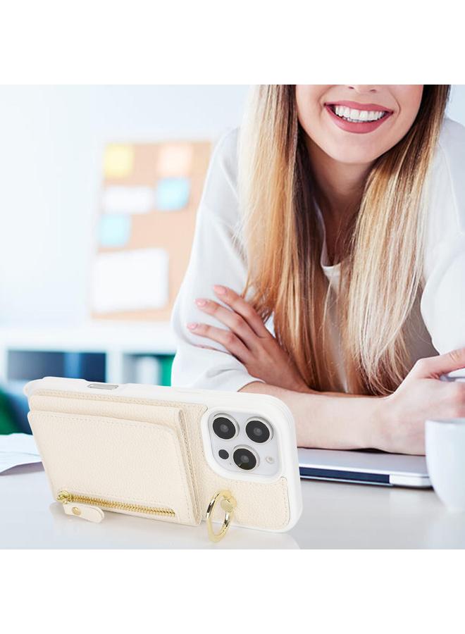 S-TOP Case For iPhone 16 Pro Max Crossbody Zipper Wallet Ring Holder Litchi Leather Phone Case - Image 4