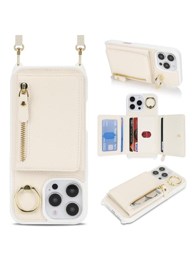 S-TOP Case For iPhone 16 Pro Max Crossbody Zipper Wallet Ring Holder Litchi Leather Phone Case - Image 2