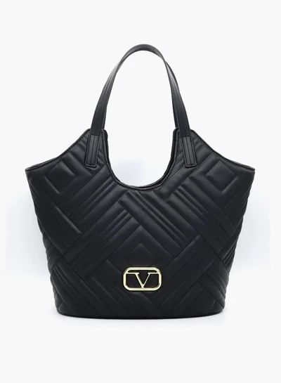 V Italia Quilted Tote Bag with Double Handle and Button Closure