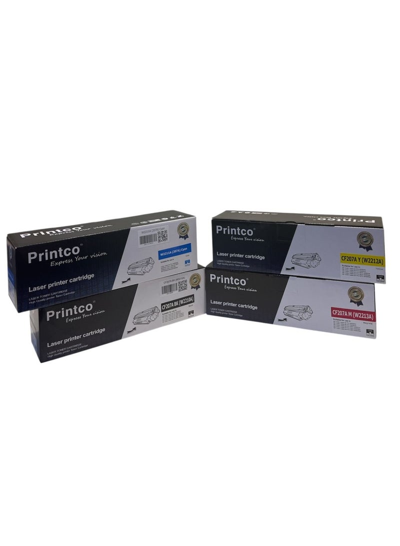برينتكو مجموعة حبر 207A من 4 ألوان لـ HP Pro M255 / M283fdw / M283fdn متعدد الألوان W2210 أسود W2211A سماوي W2212A أصفر W2212A أرجواني (مع شريحة) - Image 5