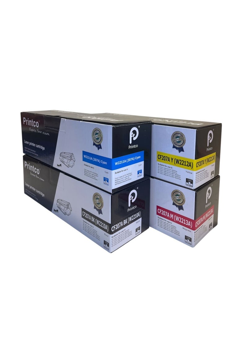 برينتكو مجموعة حبر 207A من 4 ألوان لـ HP Pro M255 / M283fdw / M283fdn متعدد الألوان W2210 أسود W2211A سماوي W2212A أصفر W2212A أرجواني (مع شريحة) - Image 4