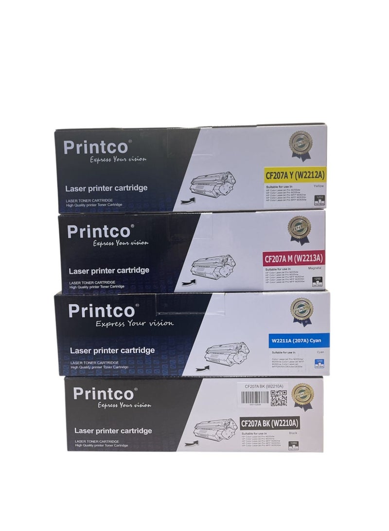 برينتكو مجموعة حبر 207A من 4 ألوان لـ HP Pro M255 / M283fdw / M283fdn متعدد الألوان W2210 أسود W2211A سماوي W2212A أصفر W2212A أرجواني (مع شريحة) - Image 2