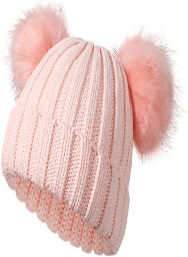 Malvina قبعة مالفينا للأطفال بوم بوم مزدوج قبعة شتوية للأطفال دافئة وناعمة قبعة محبوكة لطيفة للأطفال الأولاد والبنات (7-12 سنة) (وردي) - Image 2