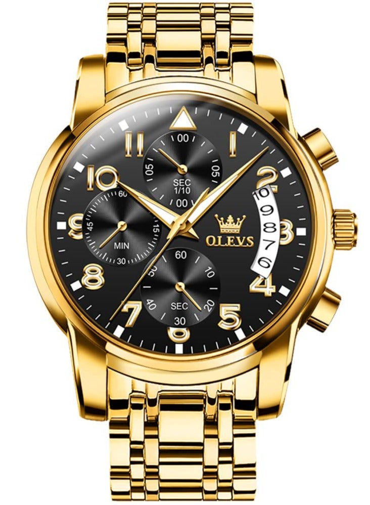 OLEVS Men's Stainless Steel Chronograph Large Dial Analog Quartz Watch Luxury Waterproof Date Diamond Roman Arabic Numeral Dial Dress Watch 2879 - Image 1